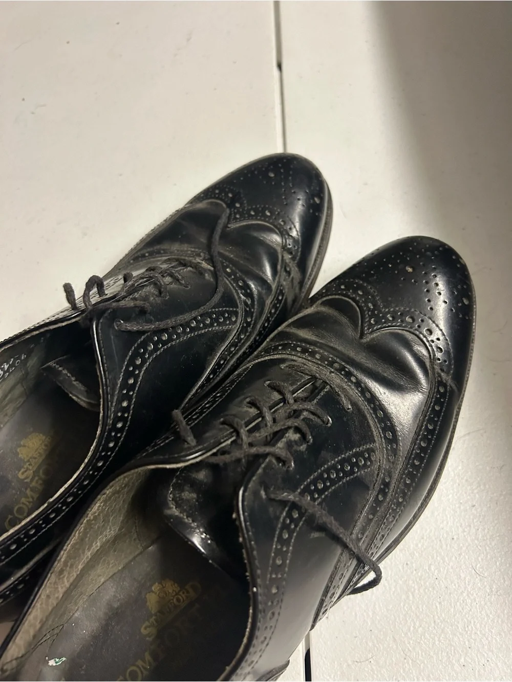 Stafford Black Leather Wingtip Derby Oxfords